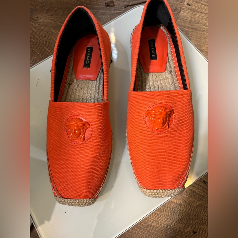 Versace Vibrant Orange Slip-Ons